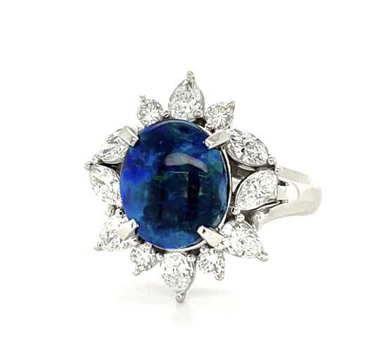 2.88ct Black Australian Opal 1.11ct Diamond PT 900 Ring (Estate) 10.30g 6 Size