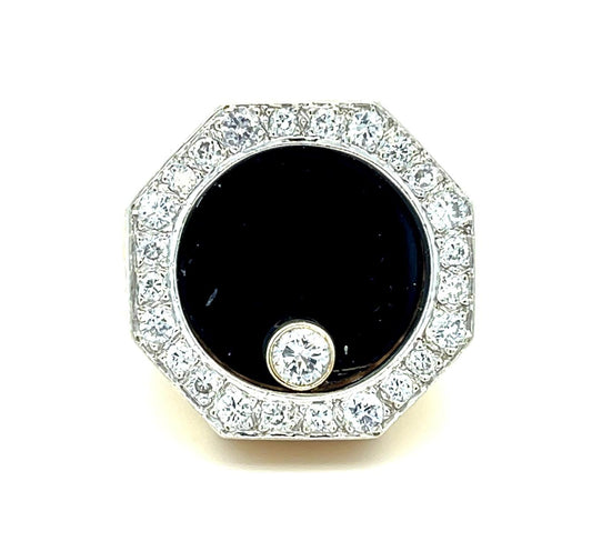 .90ct Diamond Onyx 14KY Floating Diamond Estate Ring 23.66g 6.50 Size