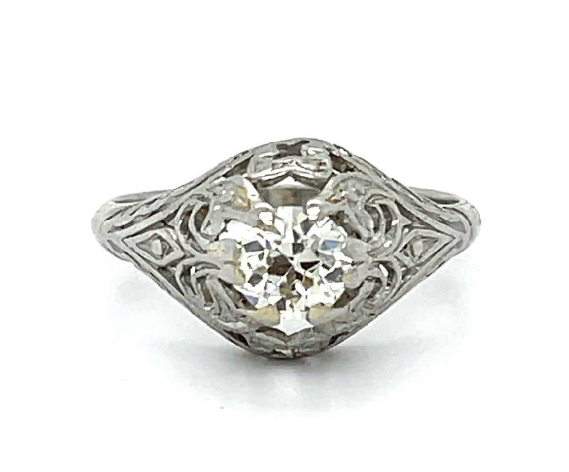 Art Deco .50ct OEC Diamond Platinum Ring (Antique 1920s) 3.40g 5 Size