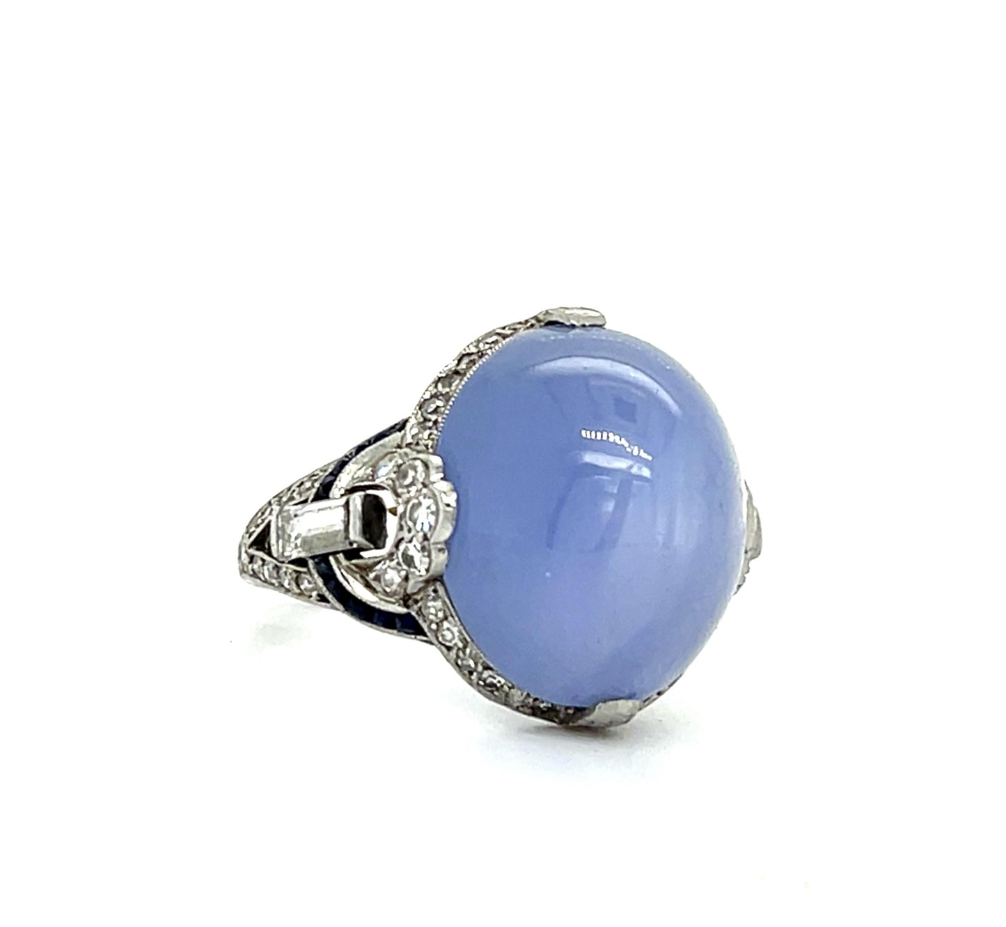 Original Art Deco 20ct Cabochon Star Sapphire Platinum Antique Ring (c 1920s)