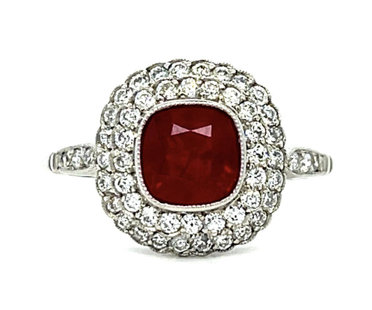 1.50ct Ruby .50ct Diamond Platinum Handmade Ring 4g 7 Size