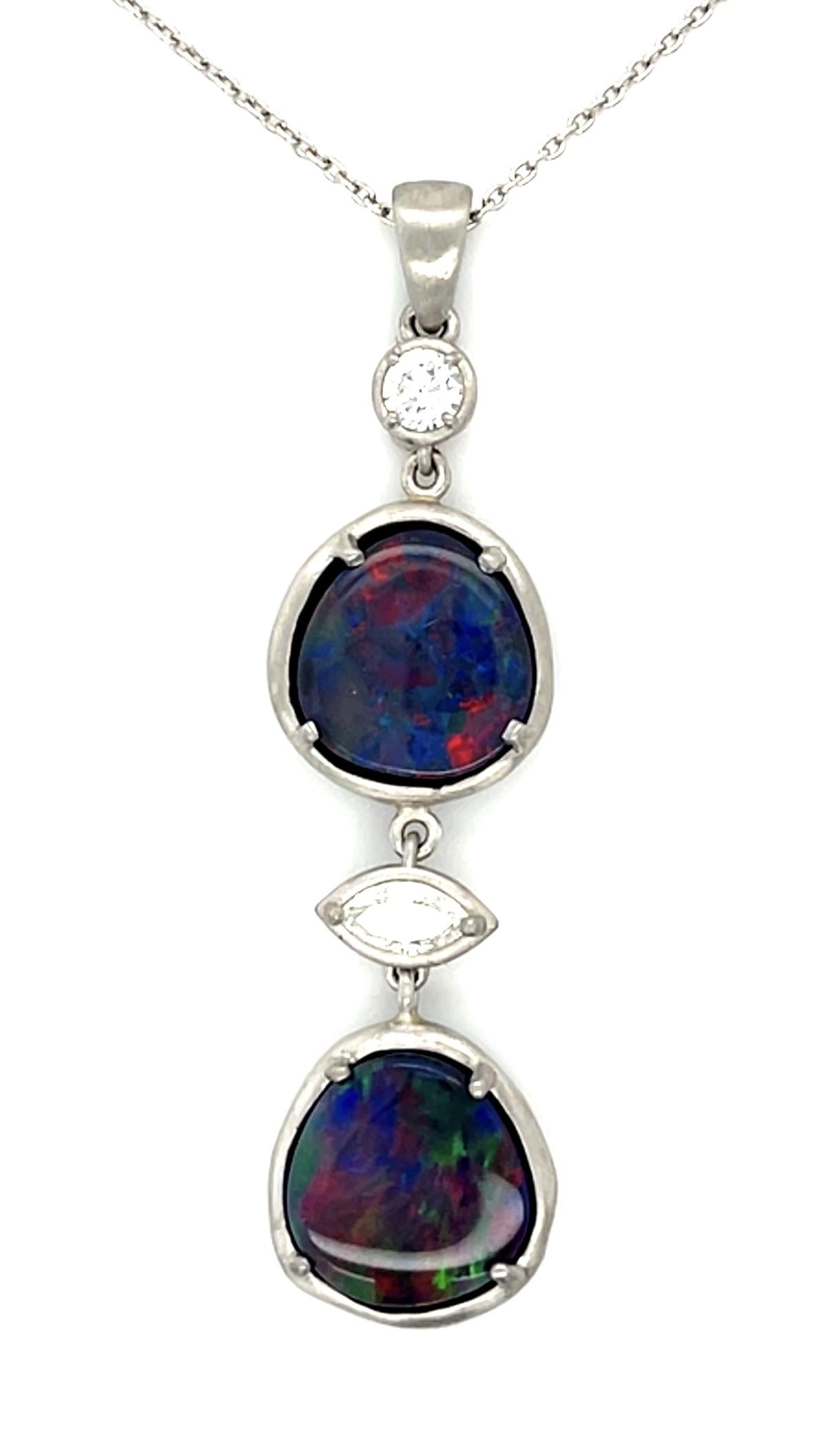 4.47ct+3.48ct Lightning Ridge Australian Black Opal .51ct Dia PT Pendant 10.10g