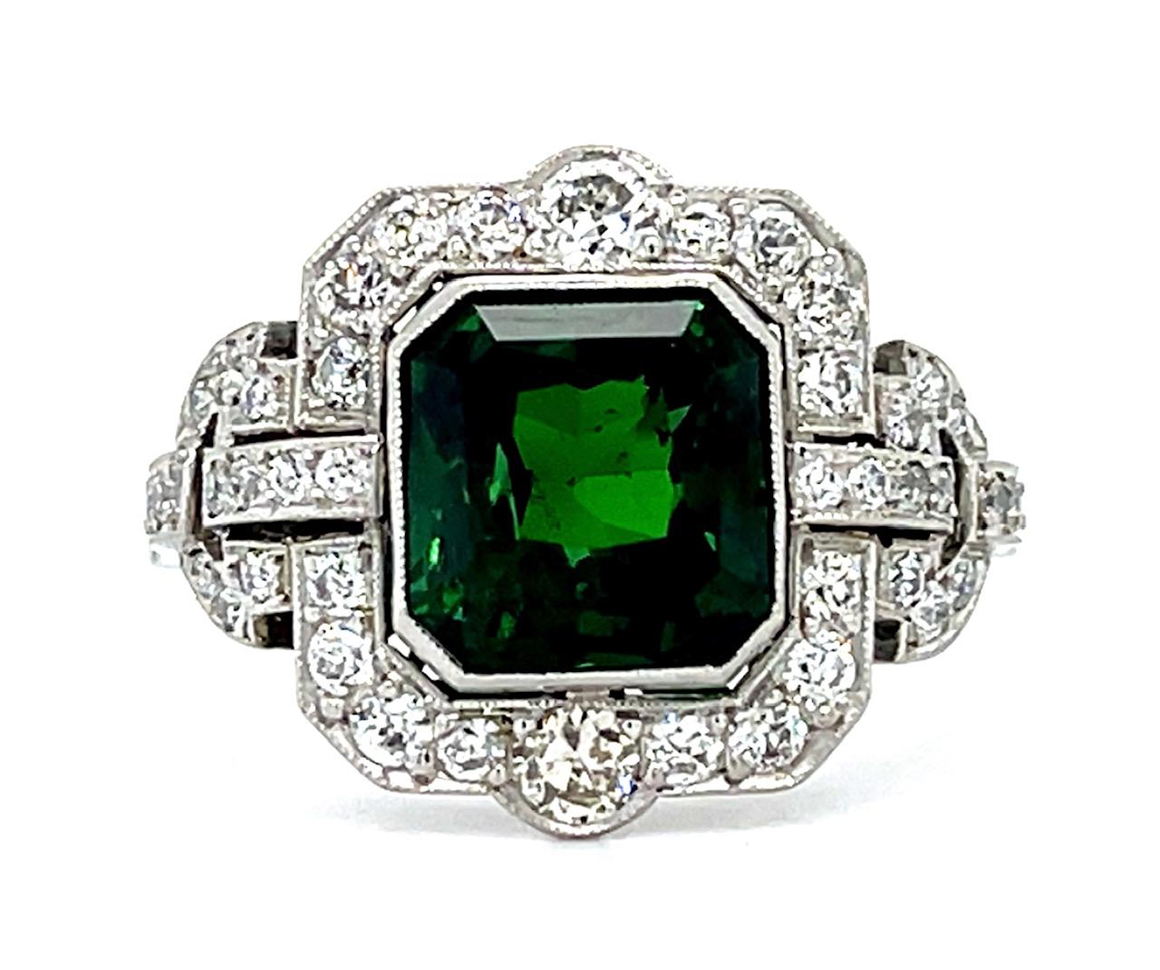 4.05ct Tsavorite Garnet .90ct Diamond Platinum Handmade Ring 7.26g 7 Size