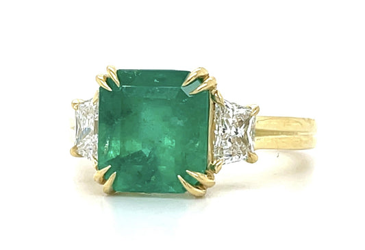 3.05ct Colombian Emerald .59ct Diamond 18KY Ring 6.27g 6.50 Size