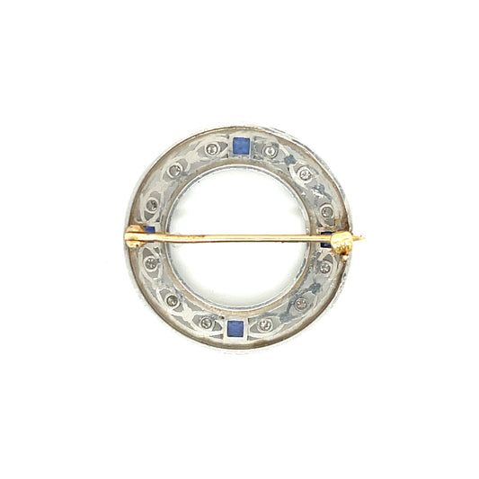Art Deco (Circa 1920s) .80ct Natural Sapphires .36ct Diamonds (12 Stones) Antique Brooch