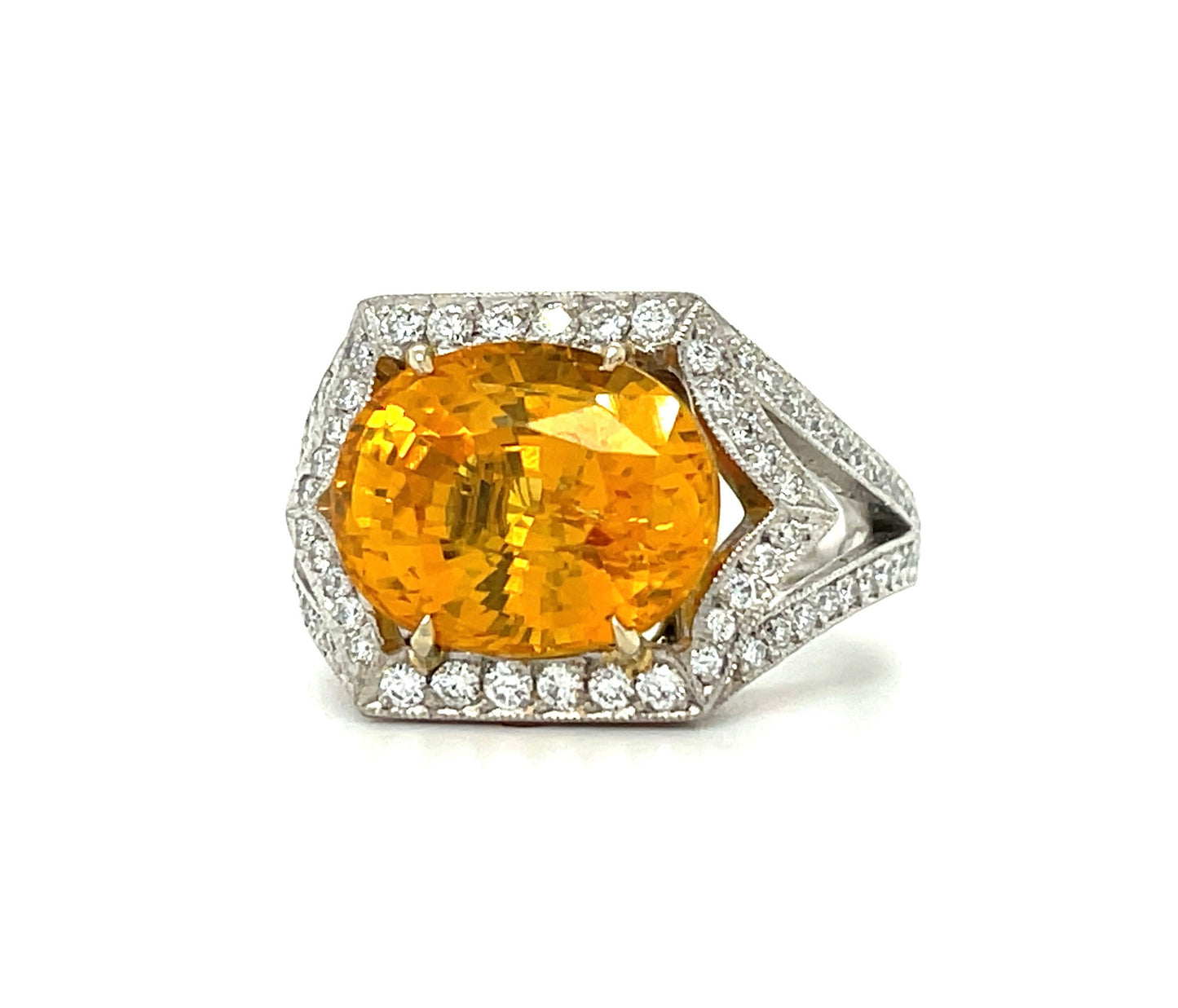 Platinum Orange Sapphire 8.50ct and Diamond Ring