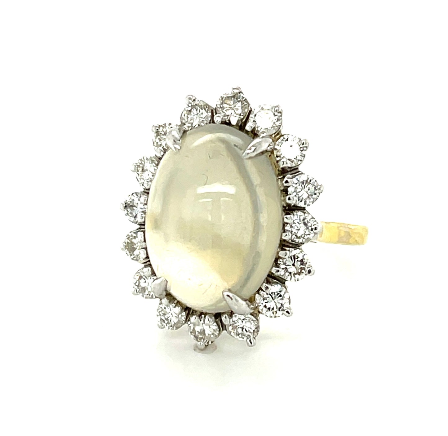 9.06ct Moonstone 1.60ct Diamonds 18KY Two Tone Vintage Ring (Circa 1960s)