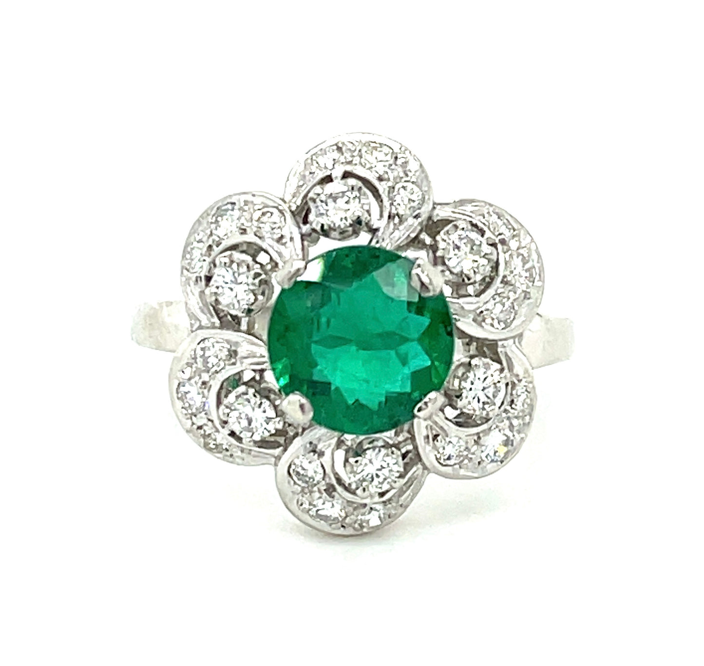 1.32ct Emerald .70ct Diamond Platinum Vintage Ring (Circa 1960s)