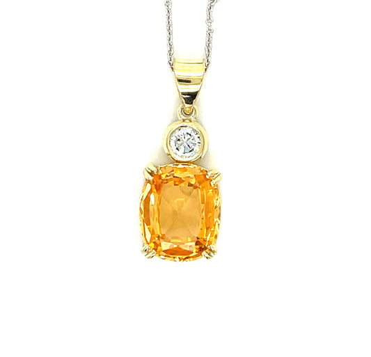 5.32ct Orange Sapphire .29ct GIA F SI2 Diamond 14KY Pendant