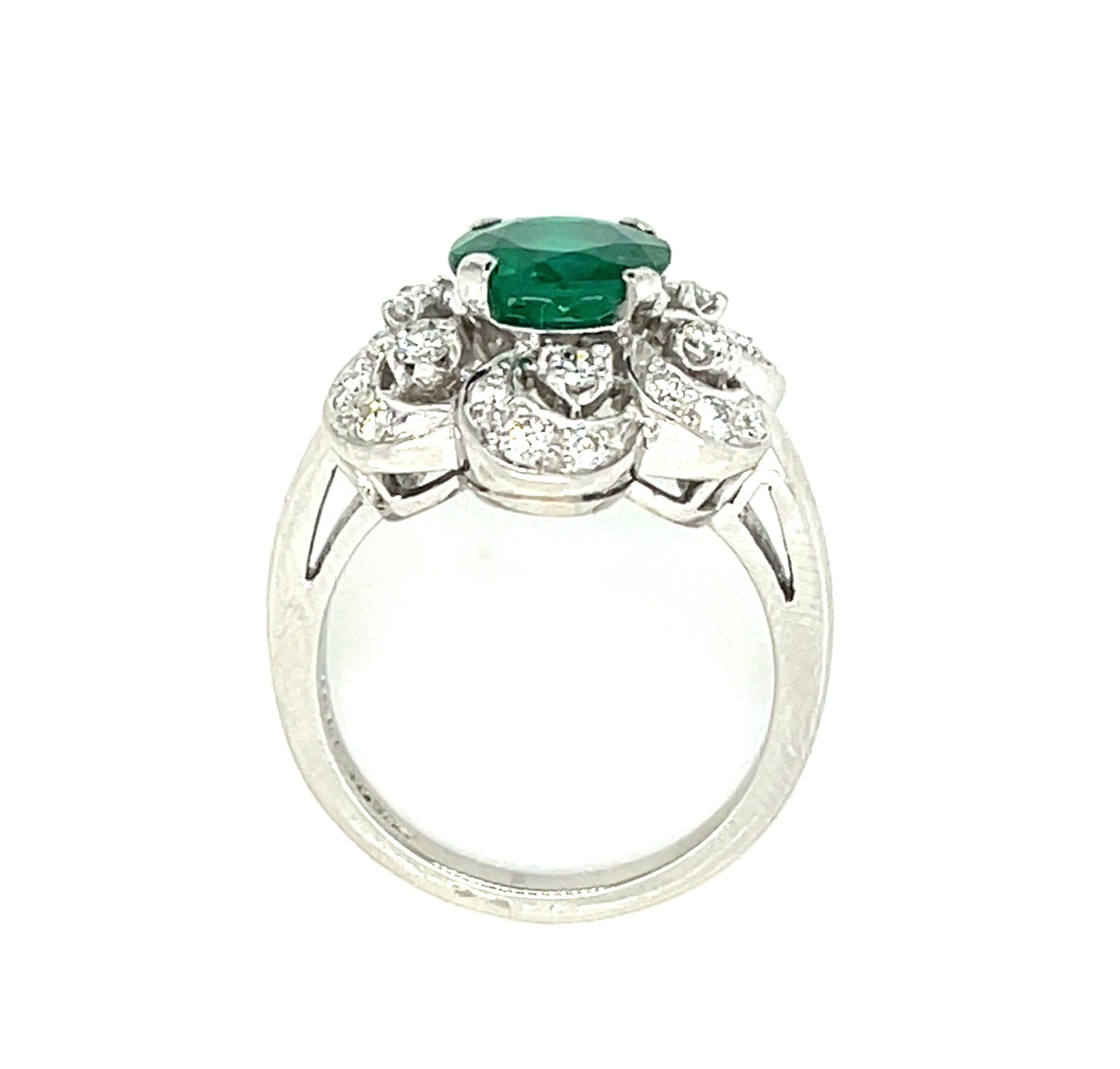 1.32ct Emerald .70ct Diamond Platinum Vintage Ring (Circa 1960s)