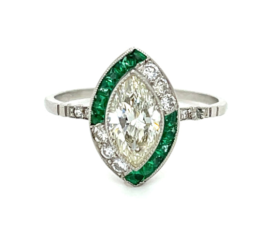 .94ct Marquise Diamond .46ct Calibre Emeralds .24ct SD Platinum Handmade Ring