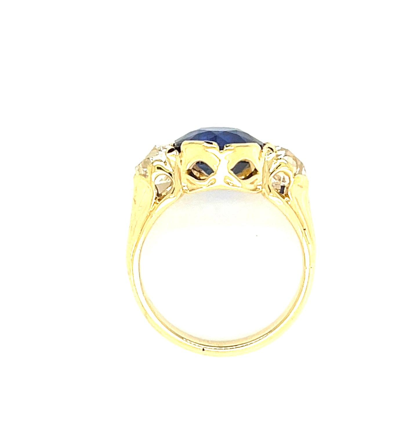 3.52ct Sapphire 1.80ct Old European Cut Diamonds 18KY Ring