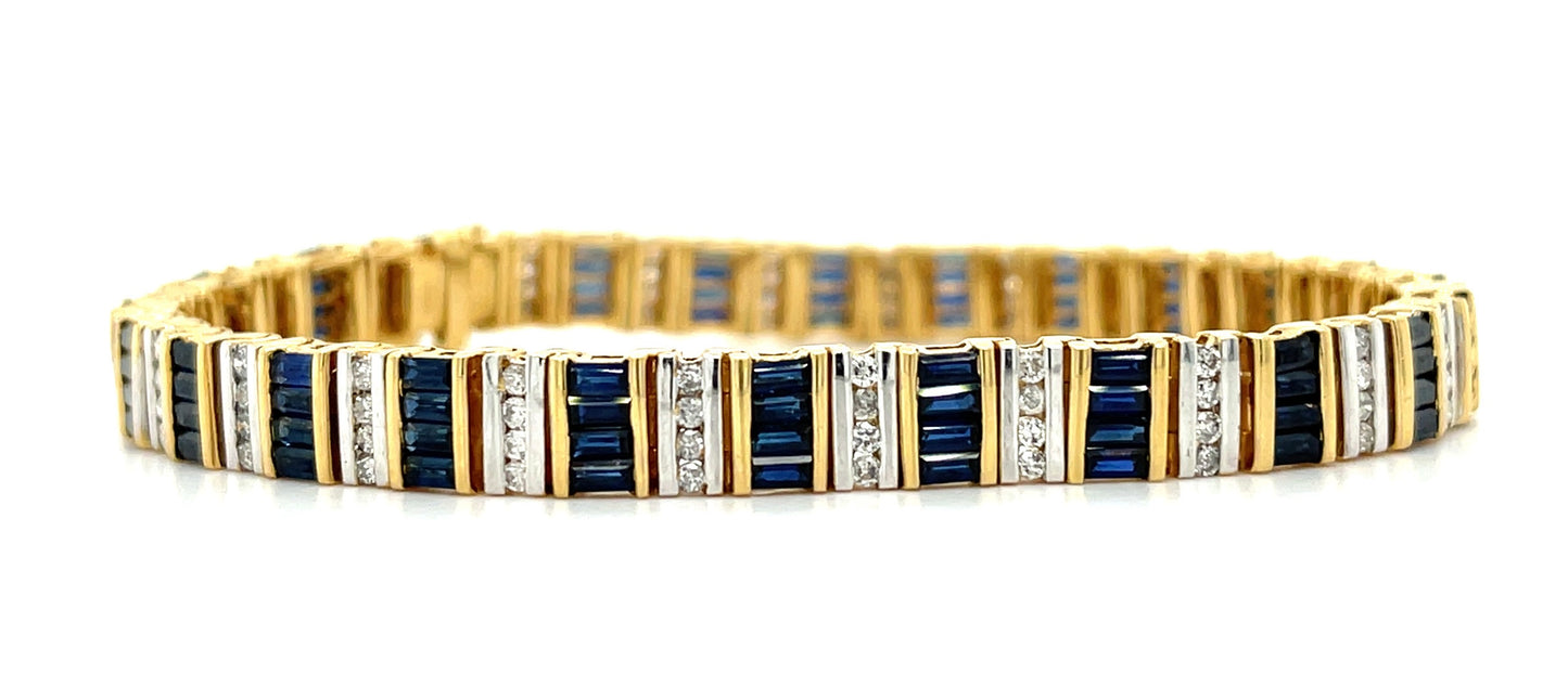 9.60ct Sapphire 2ct Diamond 18KY Vintage Bracelet (Circa 1970s)
