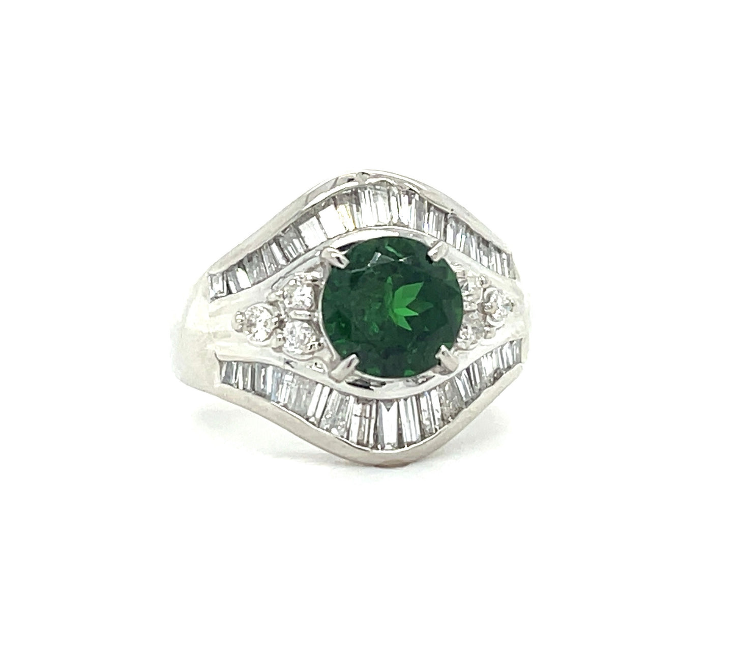 1.96ct Tsavorite Garnet .86ct Diamonds Platinum Estate Ring (Circa 1970s)