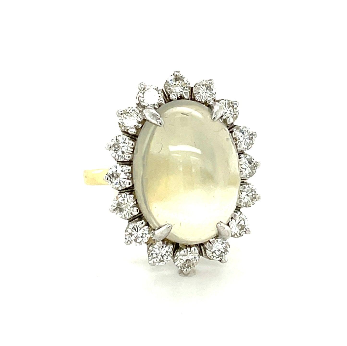 9.06ct Moonstone 1.60ct Diamonds 18KY Two Tone Vintage Ring (Circa 1960s)