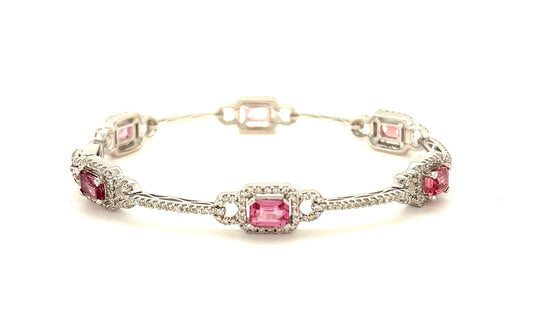 3.43ct Pink Sapphire 1.70ct Diamonds18KW Bracelet