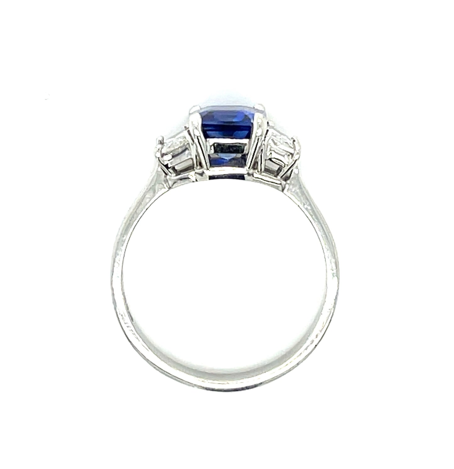 2.03ct Emerald Cut Blue Sapphire .47ct Diamond Platinum Ring