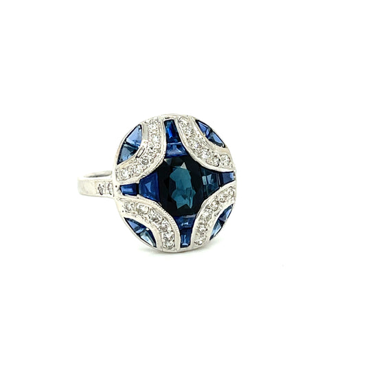 2.50ct Blue Sapphire .45ct Diamond 18KW Ring