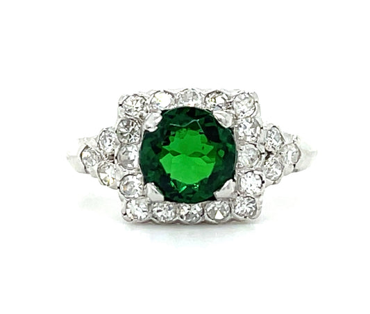 1.30ct Tsavorite Garnet .55ct Diamonds Platinum Vintage Ring (Circa 1940s)