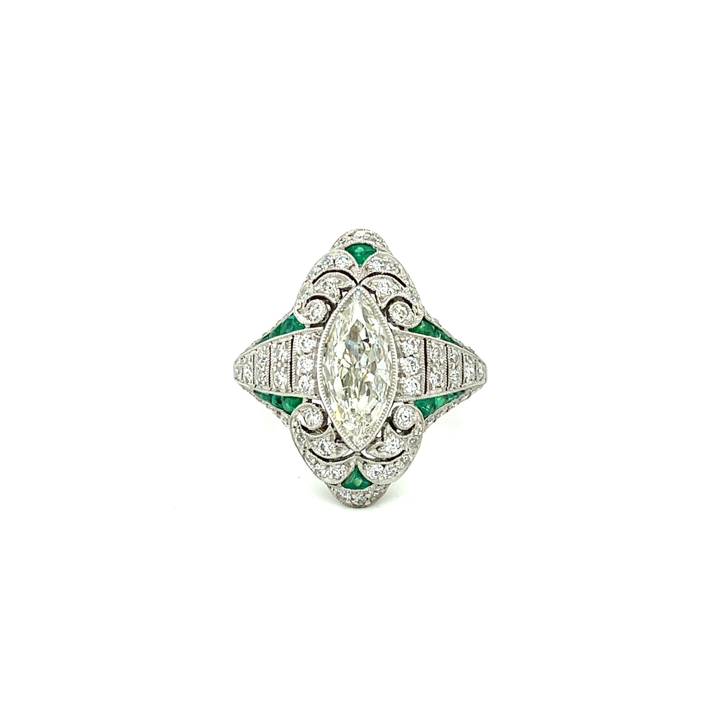 1.03ct Marquise Diamond & Emerald Ring