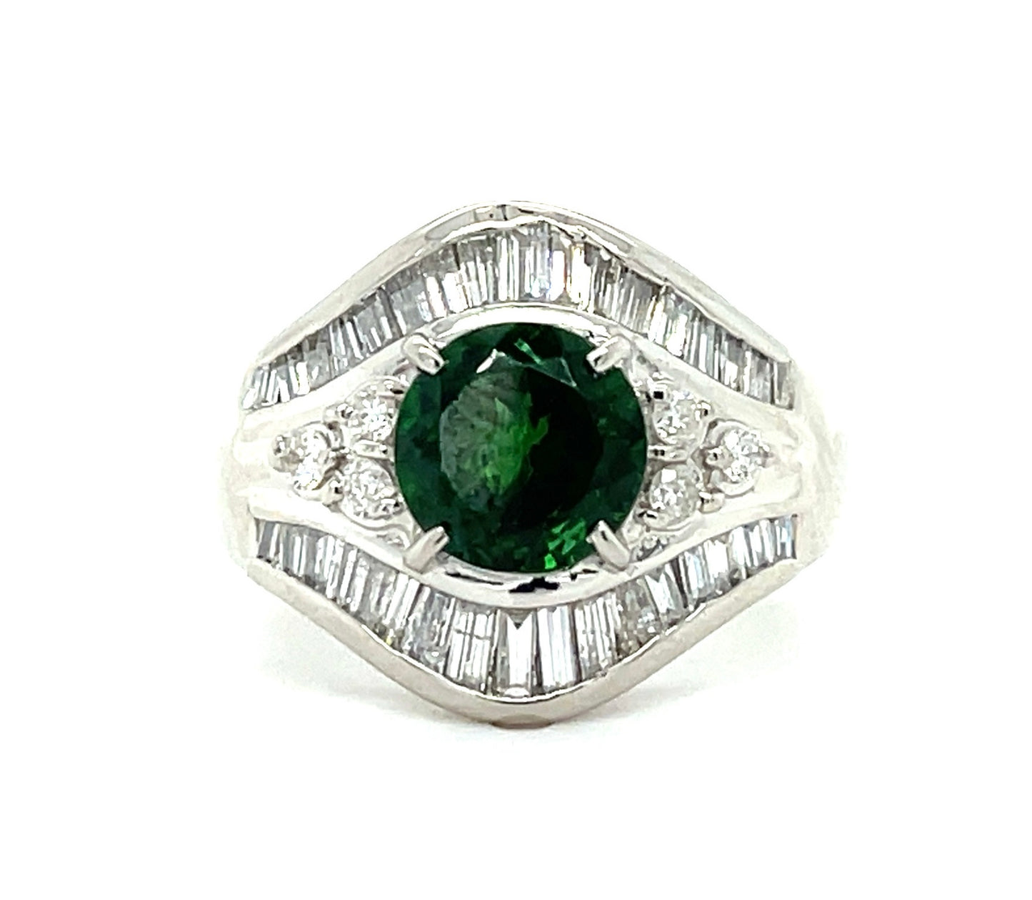 1.96ct Tsavorite Garnet .86ct Diamonds Platinum Estate Ring (Circa 1970s)