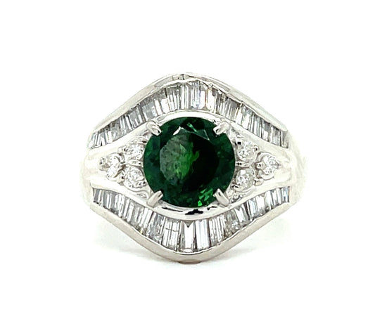 1.96ct Tsavorite Garnet .86ct Diamonds Platinum Estate Ring (Circa 1970s)