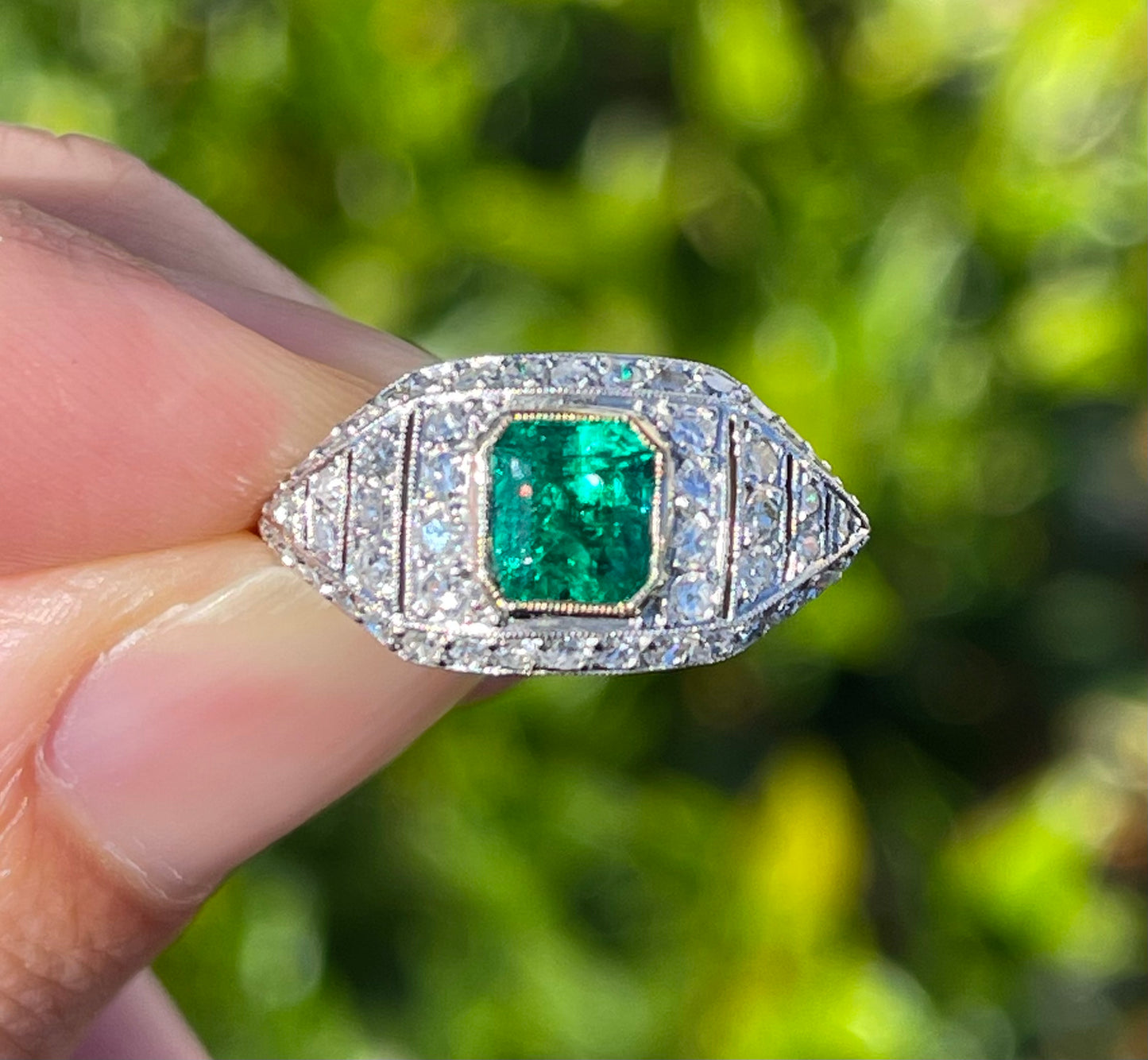 1ct Colombia Emerald 1.16ct Diamond Platinum Handmade Ring