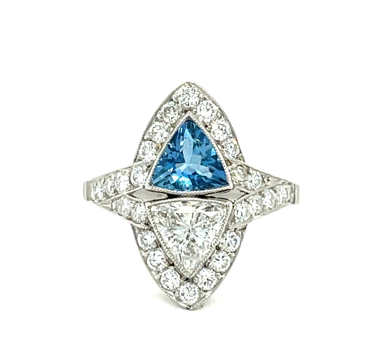 .70ct Trillion Diamond .80ct Aquamarine .88ct SD Platinum Ring