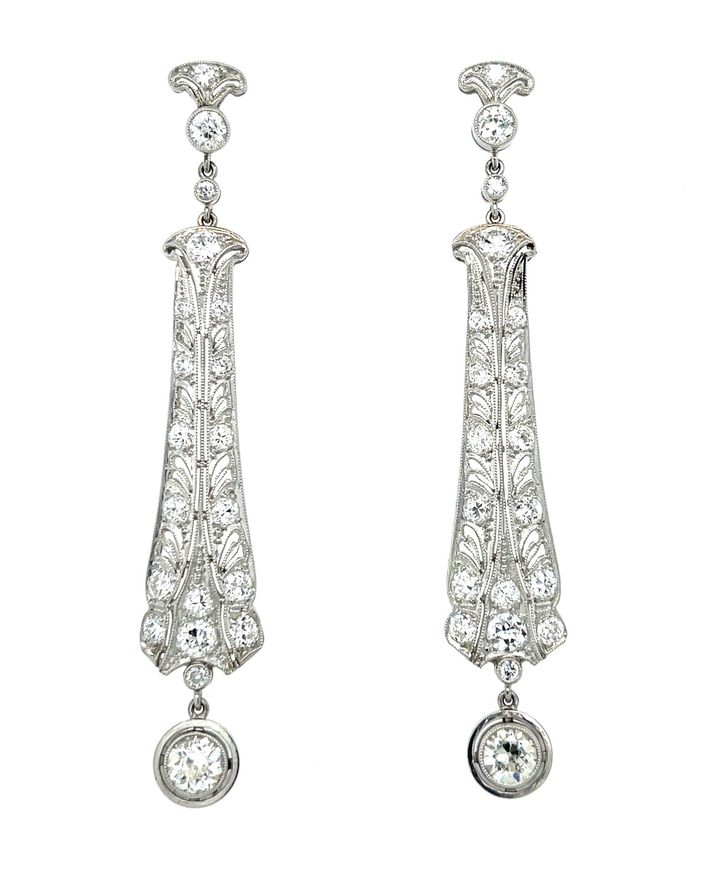 Art Deco (Circa 1920s) .80ct Old European Cut Diamonds (Two Stones) 2.80ct SD Platinum Antique Drop Earrings