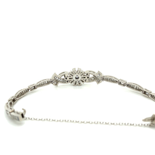 .56ct Diamond 6ct Baguette and Round Brilliant Diamonds Platinum Vintage Bracelet (Circa 1960s)