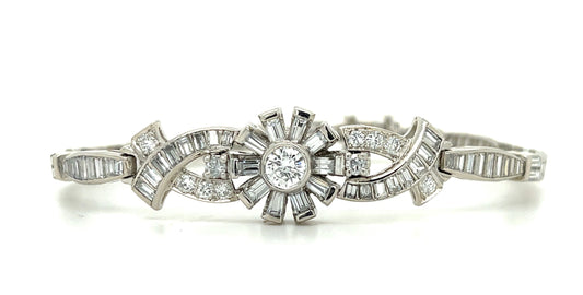 .56ct Diamond 6ct Baguette and Round Brilliant Diamonds Platinum Vintage Bracelet (Circa 1960s)