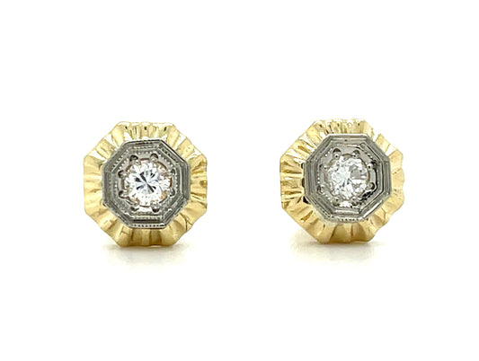 .20ct Round Brilliant Diamonds 14KY Two Tone Gold Vintage Style Earrings with Screw backs