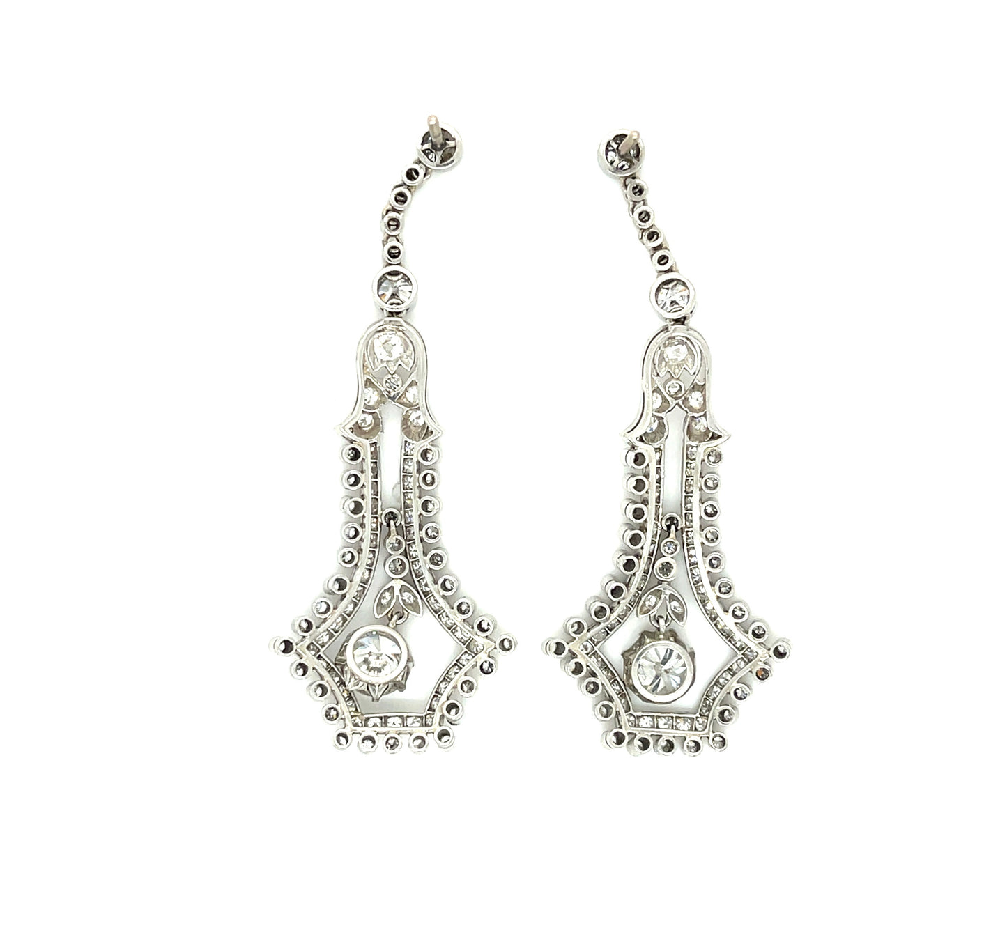 1.45ct (Two Center Diamonds) 4.10ct SD Platinum Handmade Chandelier Earrings