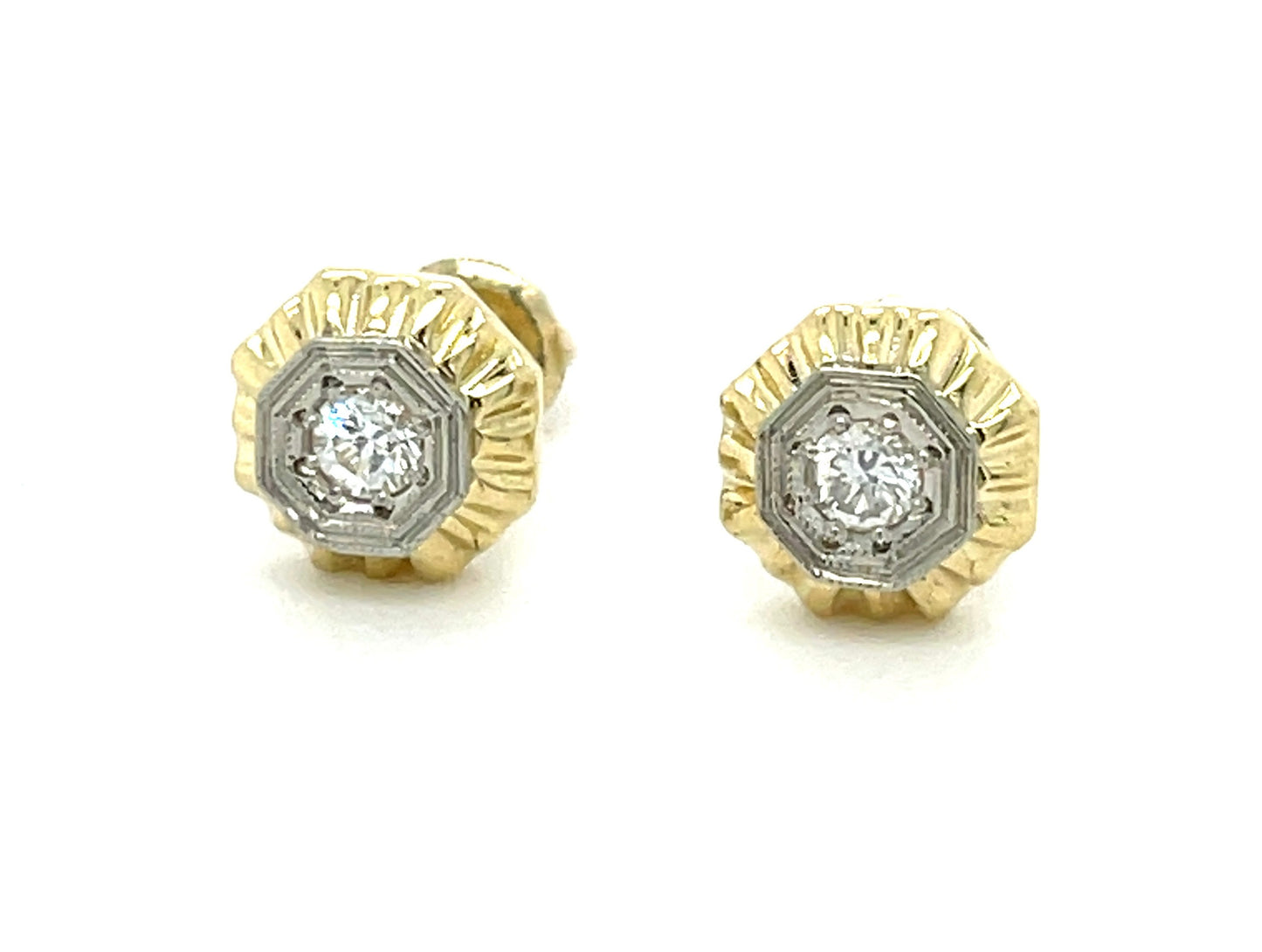 .20ct Round Brilliant Diamonds 14KY Two Tone Gold Vintage Style Earrings with Screw backs