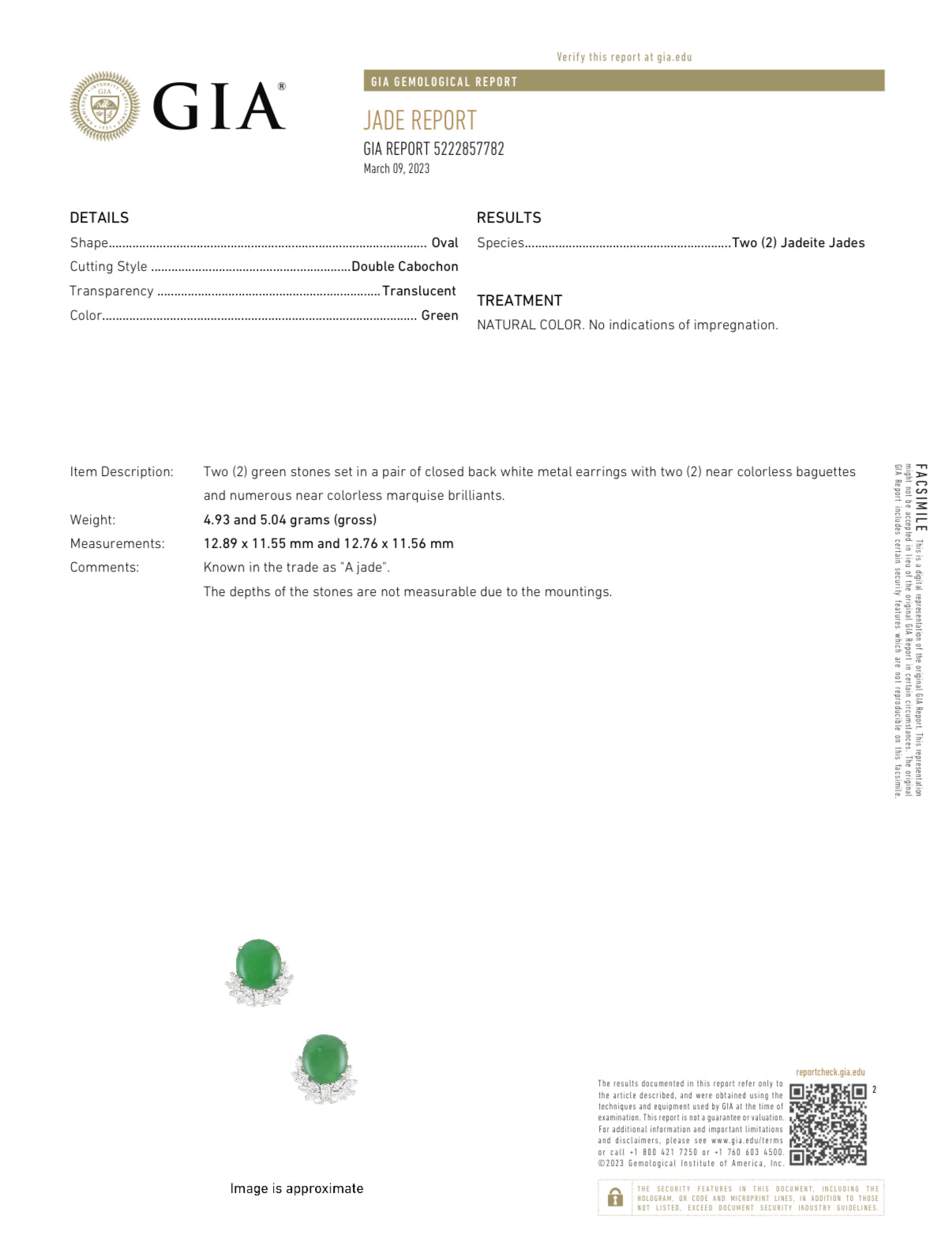 GIA 8.50ct Untreated A Jade 2.20ct Diamonds 18KW Estate Earrings (Circa 1980s)