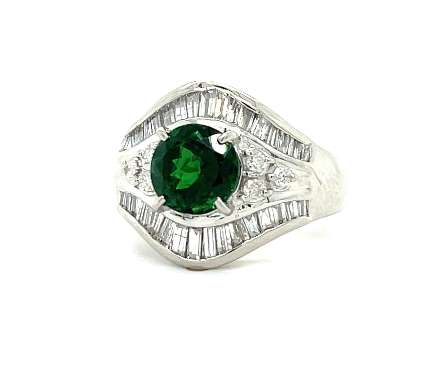 1.96ct Tsavorite Garnet .86ct Diamonds Platinum Estate Ring (Circa 1970s)