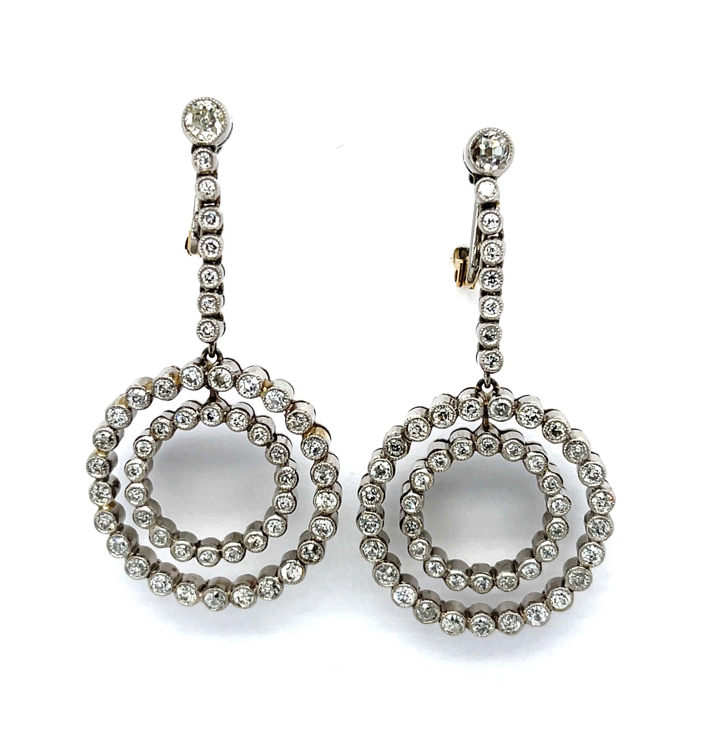 3ct Diamonds Platinum+18KY Handmade Drop Earrings