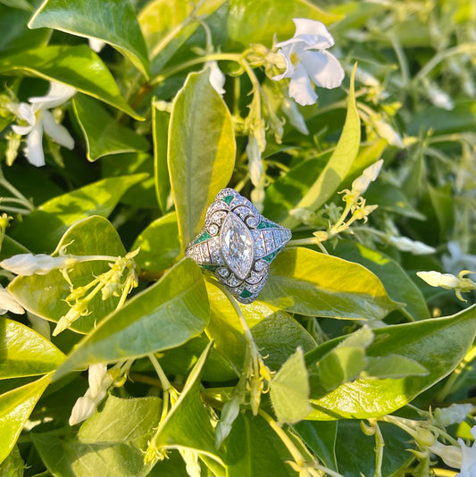 1.03ct Marquise Diamond & Emerald Ring