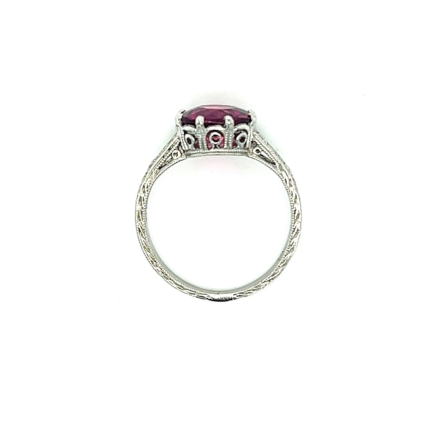 2.5ct Pink Tourmaline & 0.20ctw Diamond Platinum Hand Engraved Ring