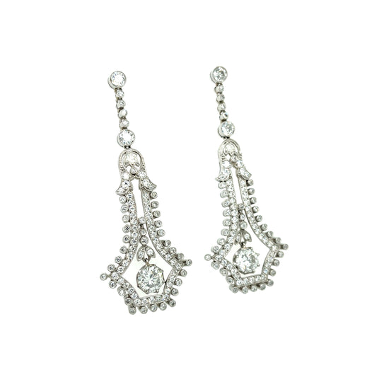 1.45ct (Two Center Diamonds) 4.10ct SD Platinum Handmade Chandelier Earrings