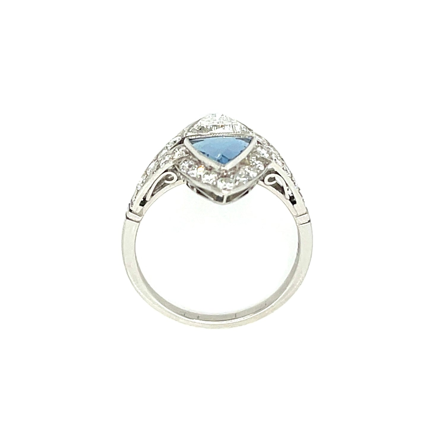 .70ct Trillion Diamond .80ct Aquamarine .88ct SD Platinum Ring