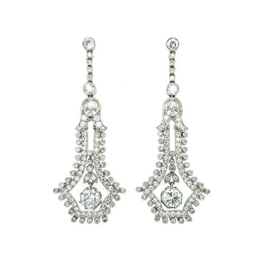 1.45ct (Two Center Diamonds) 4.10ct SD Platinum Handmade Chandelier Earrings