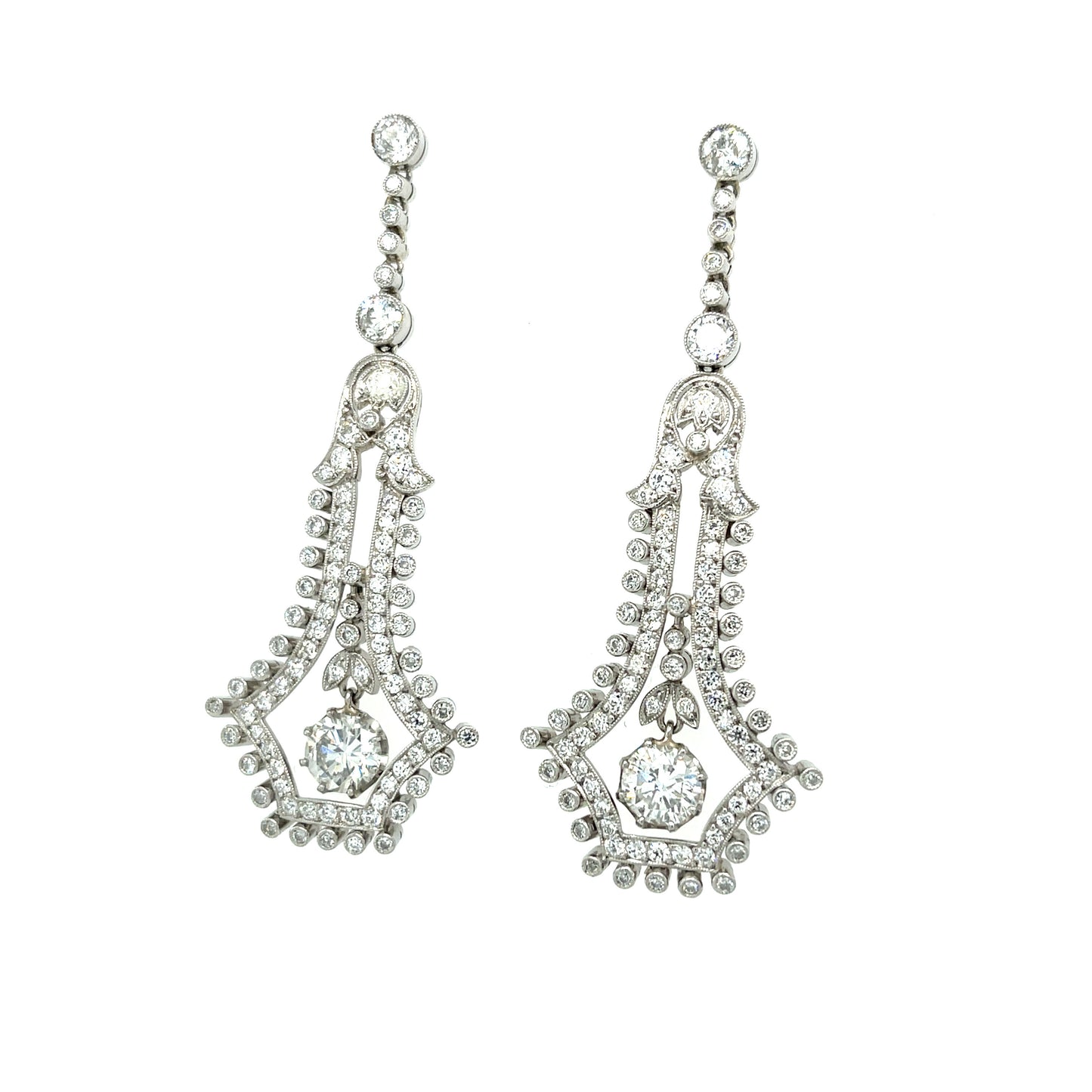 1.45ct (Two Center Diamonds) 4.10ct SD Platinum Handmade Chandelier Earrings