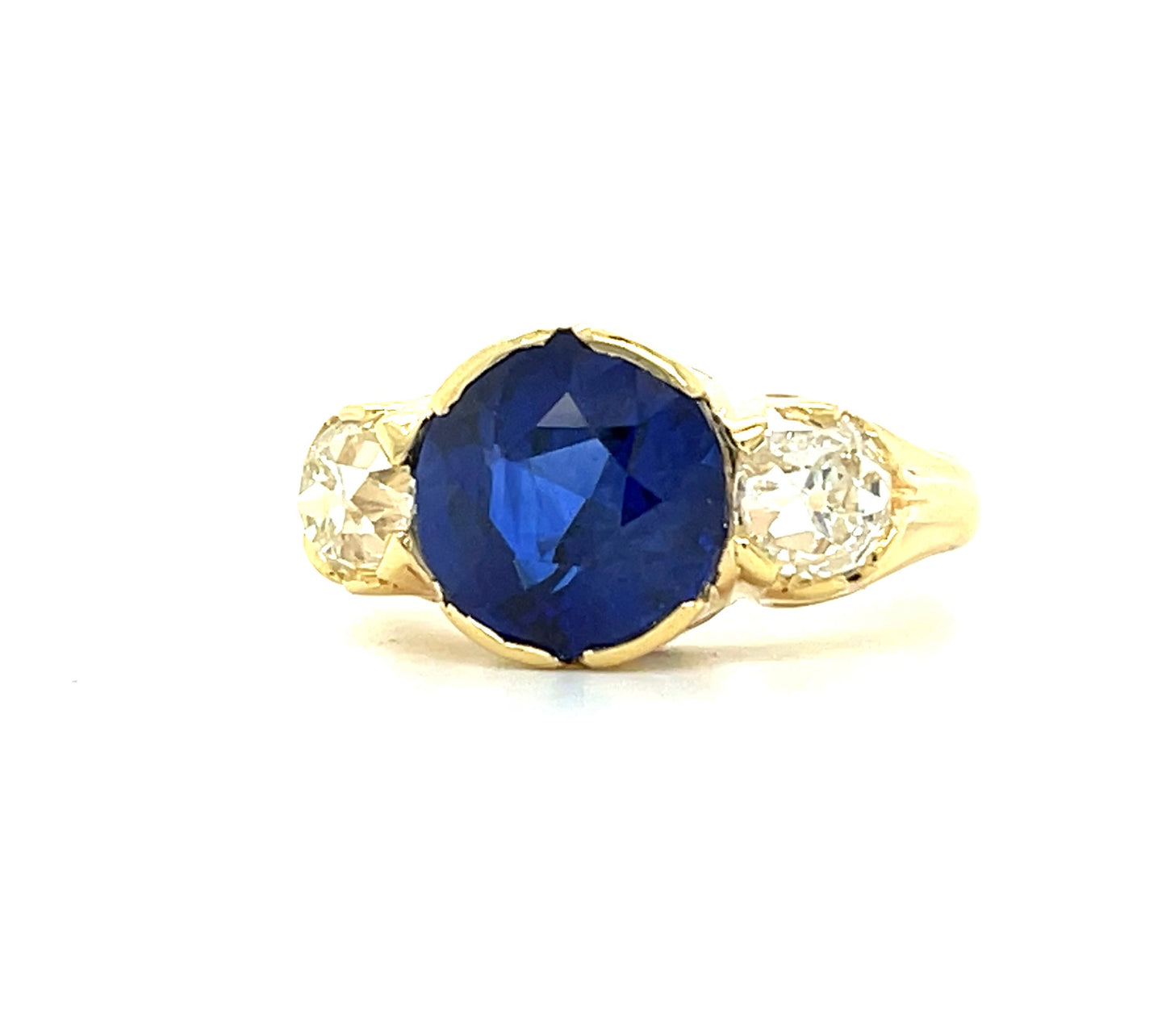 3.52ct Sapphire 1.80ct Old European Cut Diamonds 18KY Ring