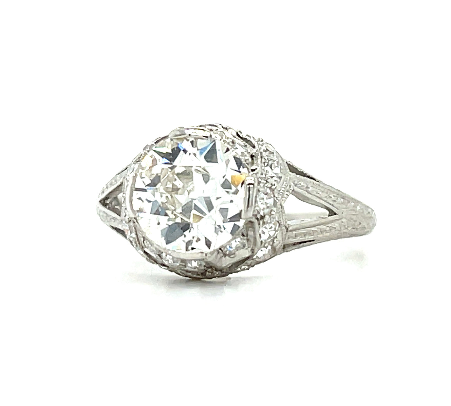 Art Deco (Circa 1920s) 1.55ct Old European Cut Diamond .36ct SD Antique Platinum Ring