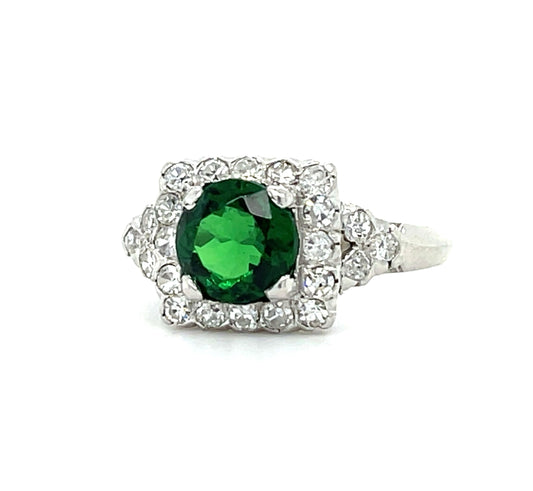 1.30ct Tsavorite Garnet .55ct Diamonds Platinum Vintage Ring (Circa 1940s)