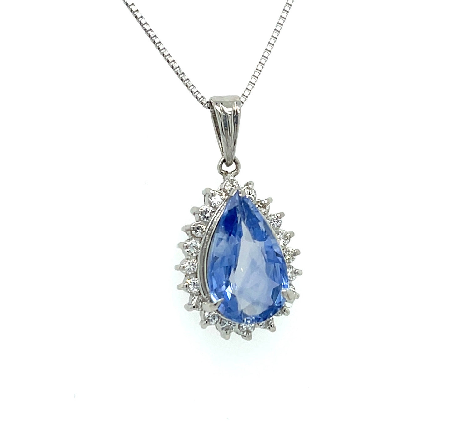 3.43ct Blue Sapphire Pear Shape .24ct Diamonds Platinum Pendant