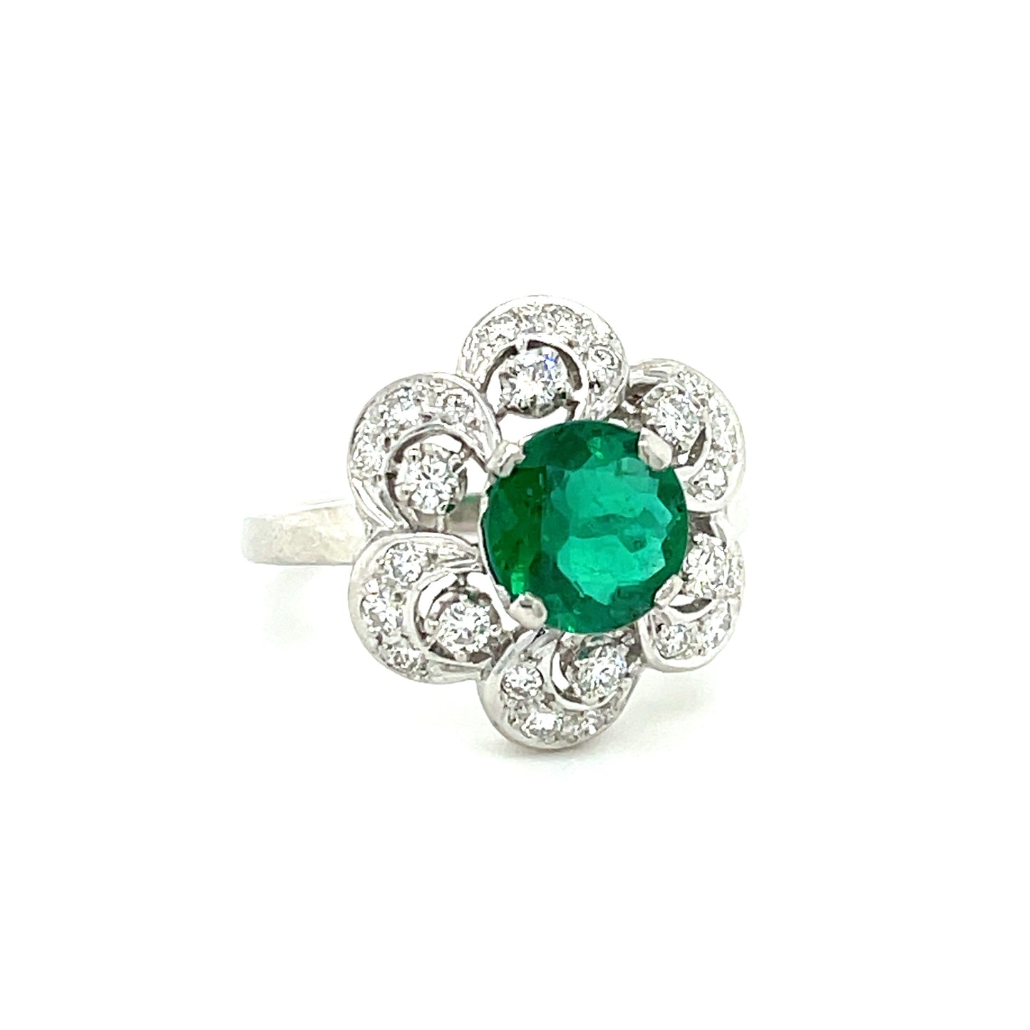 1.32ct Emerald .70ct Diamond Platinum Vintage Ring (Circa 1960s)