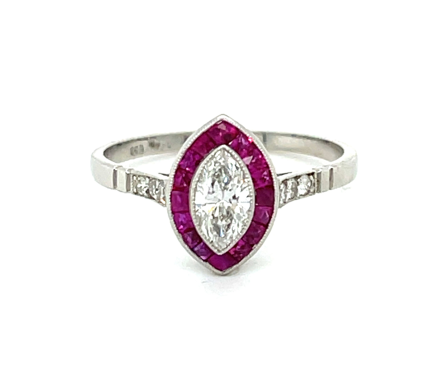 .37ct Marquise Diamond .48ct Calibre set French Cut Rubies Platinum Handmade Ring