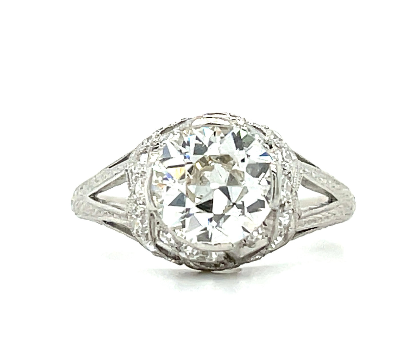 Art Deco (Circa 1920s) 1.55ct Old European Cut Diamond .36ct SD Antique Platinum Ring